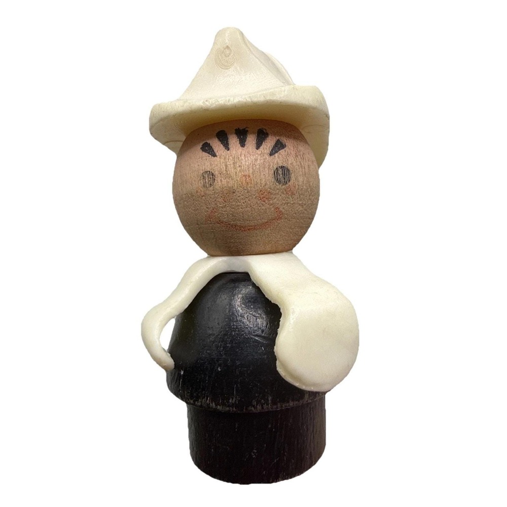 Fisher Price Little People 1960s Vintage Fireman Rescue Wooden Head And Body